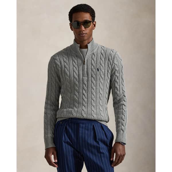 Ralph Lauren Cable-Knit Cotton Quarter-Zip Sweater