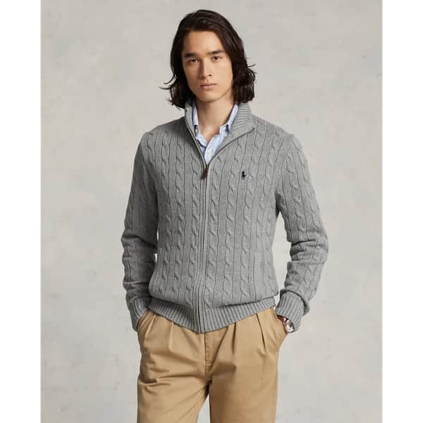 Ralph Lauren Cable-Knit Cotton Full-Zip Sweater
