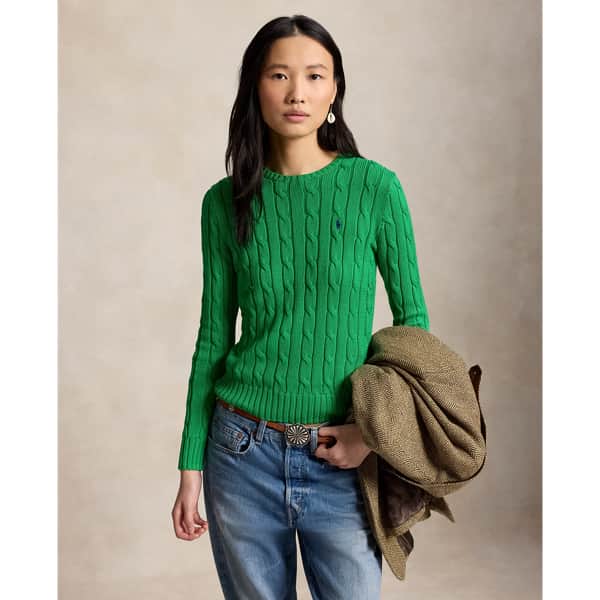 Ralph Lauren Cable-Knit Cotton Crewneck Sweater