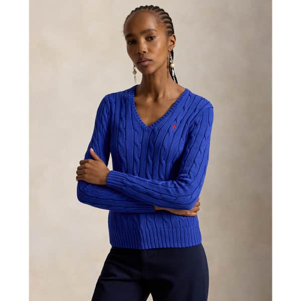 Ralph Lauren Cable-Knit Cotton V-Neck Sweater