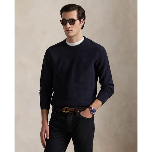 Ralph Lauren Mesh-Knit Cotton Crewneck Sweater