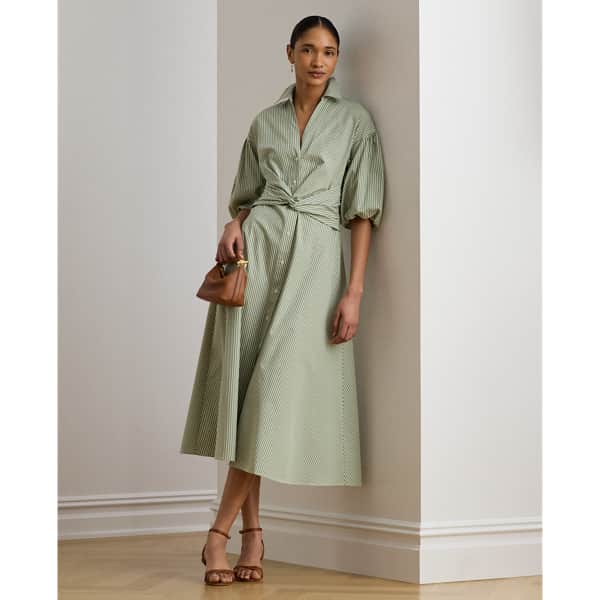 Ralph Lauren Striped Cotton Bubble-Sleeve Shirtdress