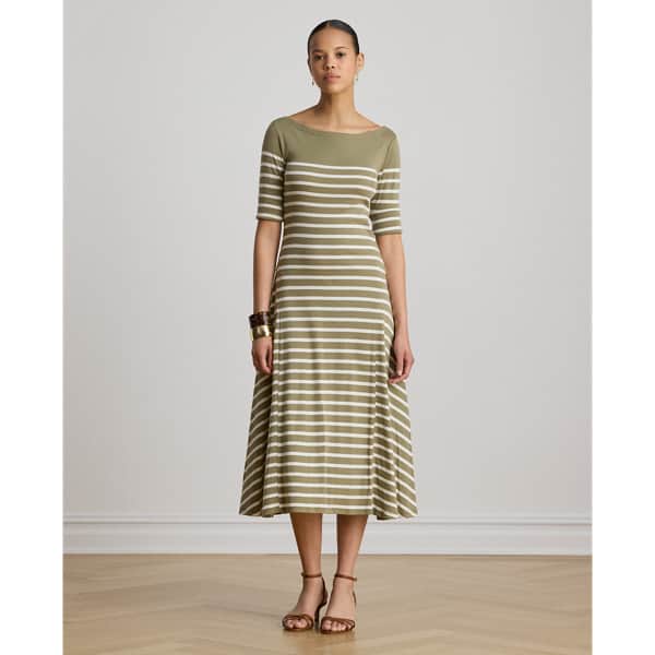 Ralph Lauren Breton-Stripe Cotton Ribbed Midi Dress