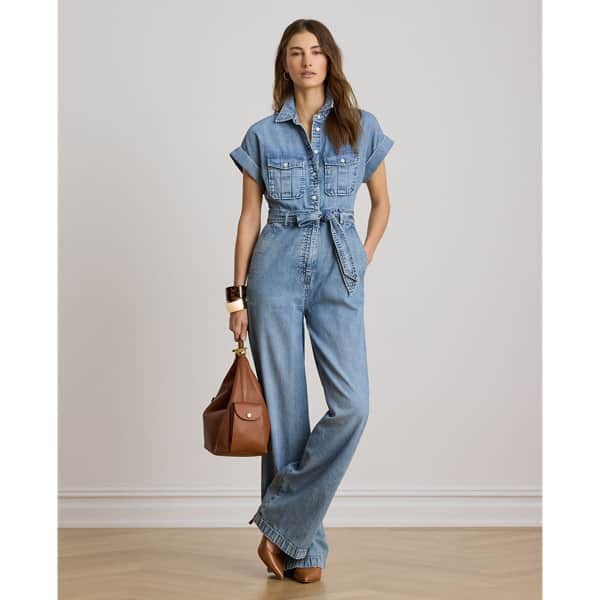 Ralph Lauren Belted Denim Wide-Leg Jumpsuit