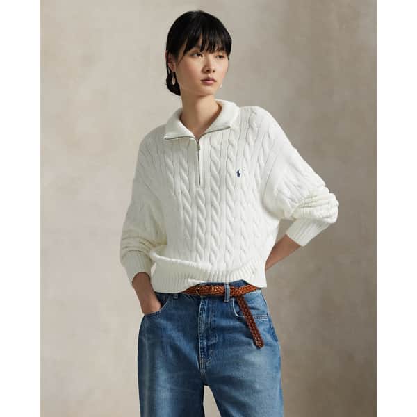 Ralph Lauren Cable-Knit Cotton Quarter-Zip Sweater