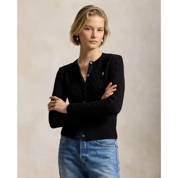 Ralph Lauren Cable-Knit Cotton Crewneck Cardigan