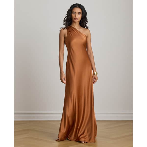 Ralph Lauren Satin Charmeuse One-Shoulder Gown