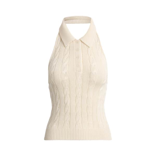 Ralph Lauren Cable-Knit Halter Polo Sweater