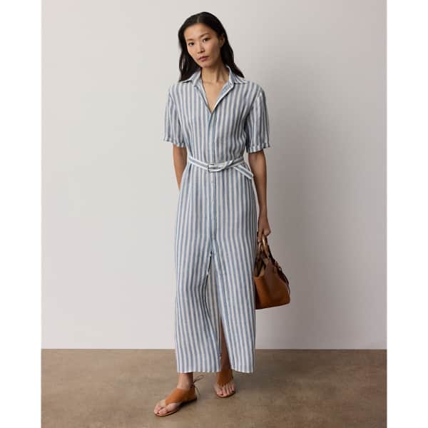Ralph Lauren Carol Striped Linen Day Dress