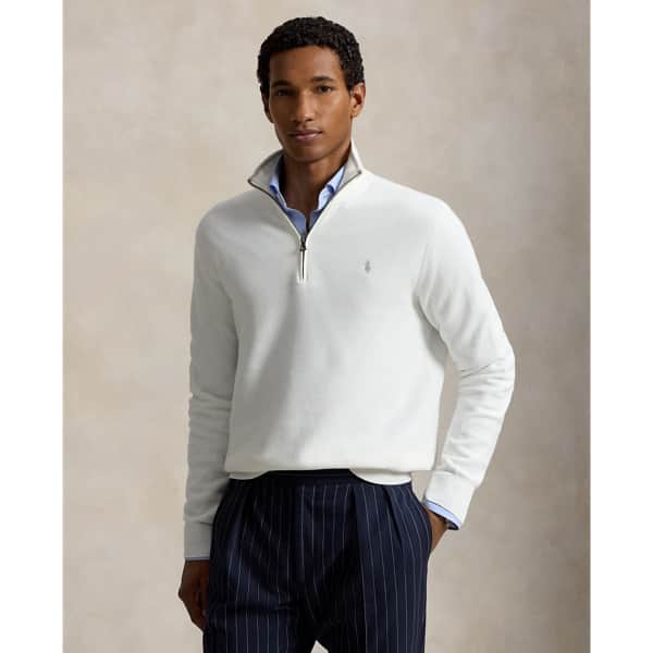 Ralph Lauren Mesh-Knit Cotton Quarter-Zip Sweater
