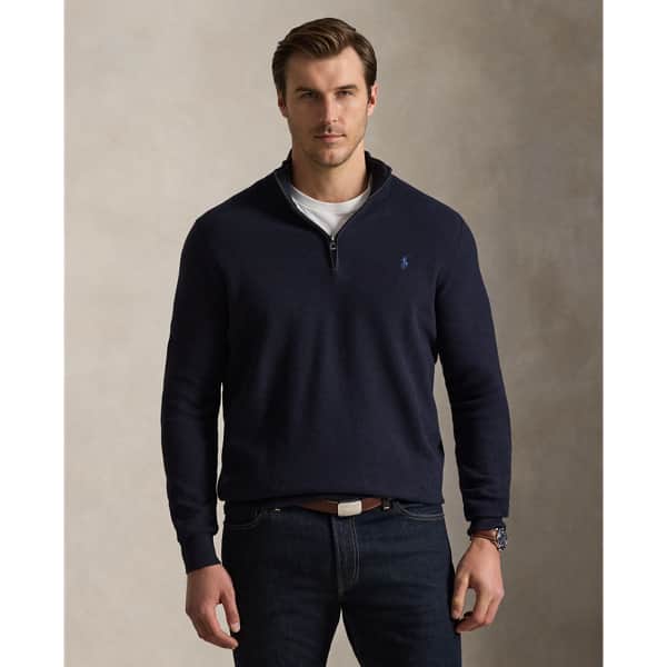 Ralph Lauren Mesh-Knit Cotton Quarter-Zip Sweater