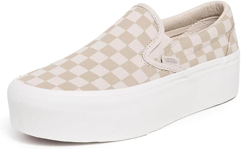 Unisex Classic Slip-On Stackform Sneakers, Check Mushroom/Marshmallow, 6.5 US Women/5 US Men