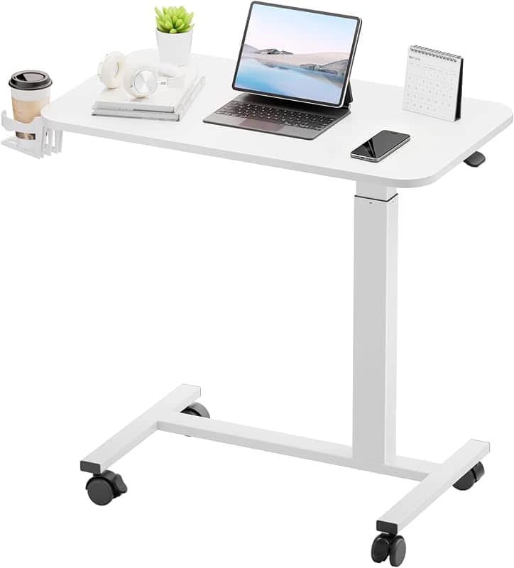 GTPLAYER Small Standing Desk with Wheels, Pneumatic Mobile Rolling Laptop Desk, Adjustabl…