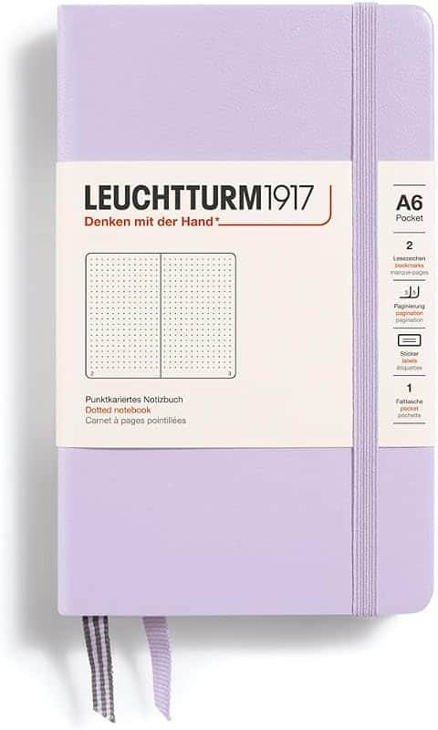 Notebook Hardcover Pocket A6-187 Numbered Pages for Writing and Journaling (Lilac, Dotted)