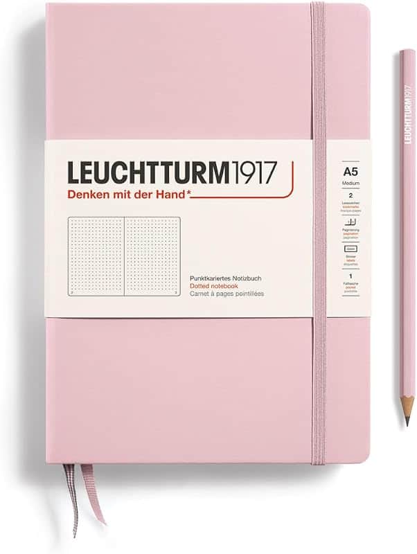 Notebook Hardcover Medium A5-251 Numbered Pages for Writing and Journaling (Powder, Dotted)