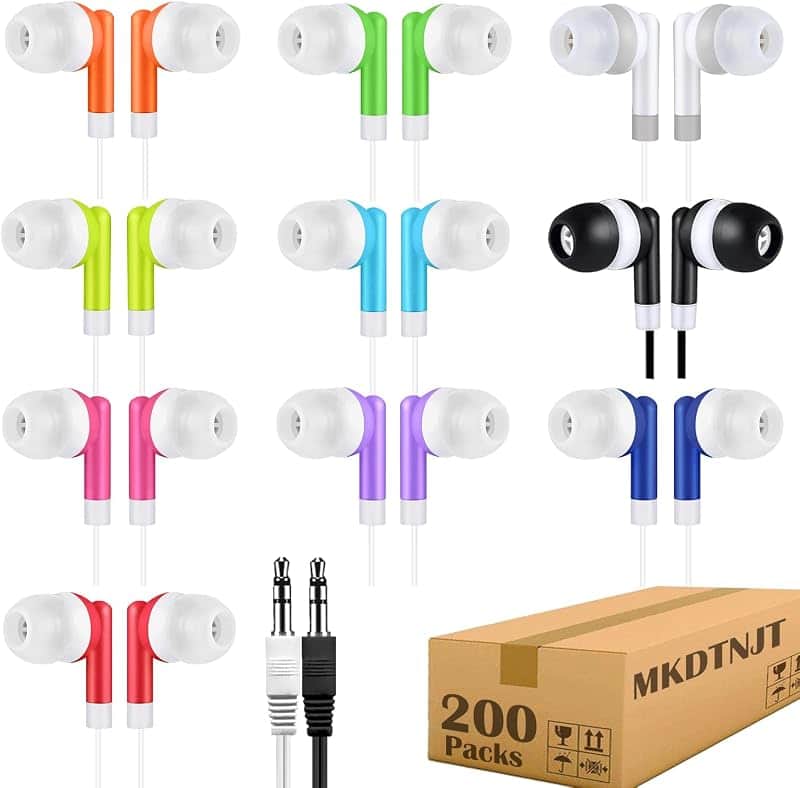 200 Pack Bulk Kids Earbuds for Classroom School,Student Wired in Ear Headphones,3.5mm Mul…