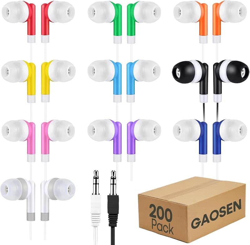 Bulk Kids Earbuds 200 Pack for Classroom School Student,Multi Colored Wired in Ear Headph…