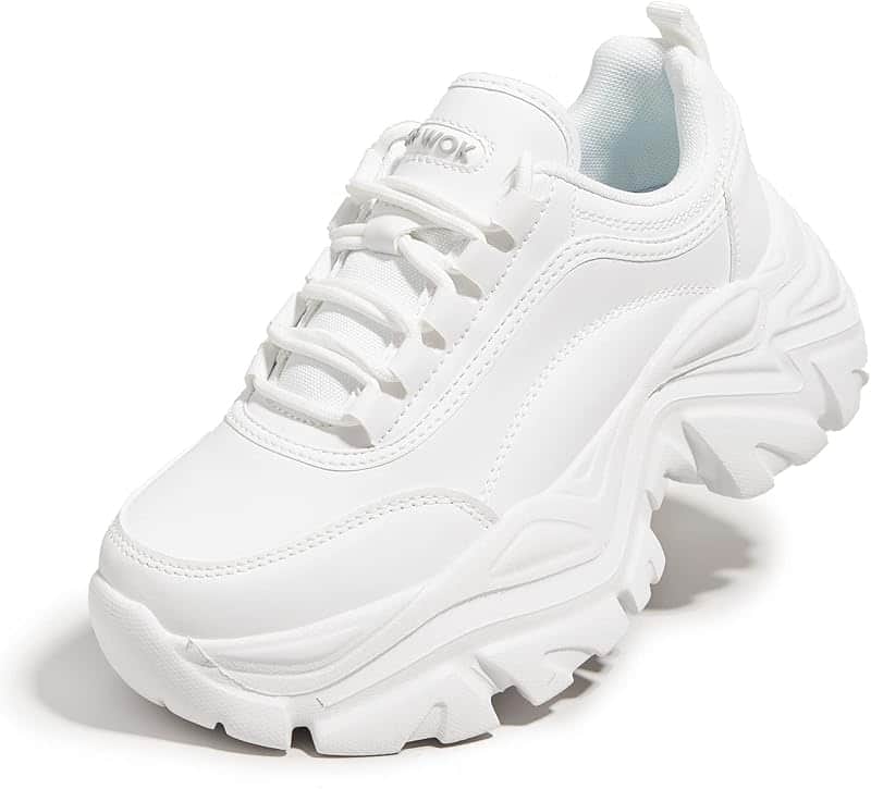 Chunky Sneakers for Women Fashion Platform White Leather Casual Dad Shoes Comfortable Wed…