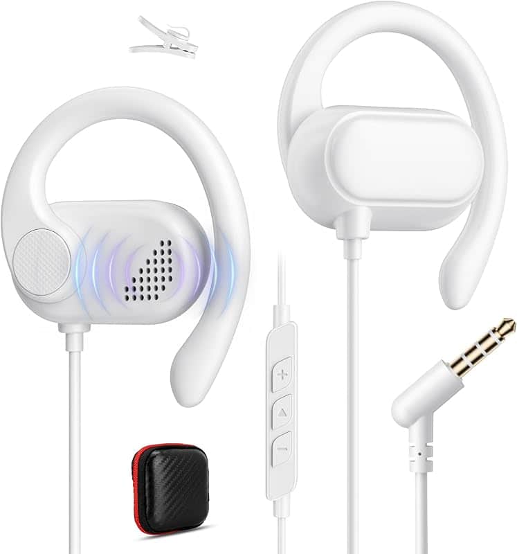 3.5mm Open-Ear Headphones with Earhook Mic & Volume Control, 4.9ft White | Wired Earbuds…