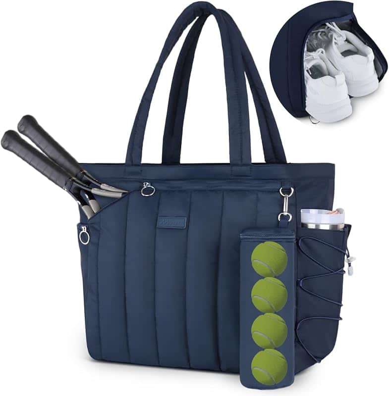 Movker Quilted Tennis Tote Bag for Women Gym Duffle Bag with Shoe Compartment & Wet Pocke…