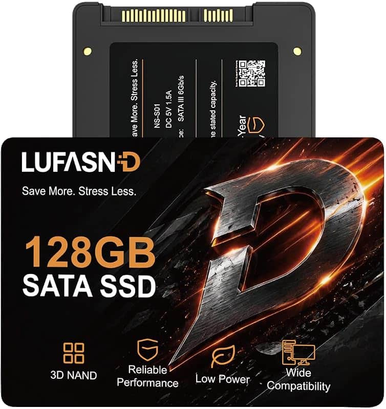 Internal 128GB SATA SSD, 2.5 Inch SSD SATA III 6Gb/s, Solid State Drive, Up to 520MB/s Re…