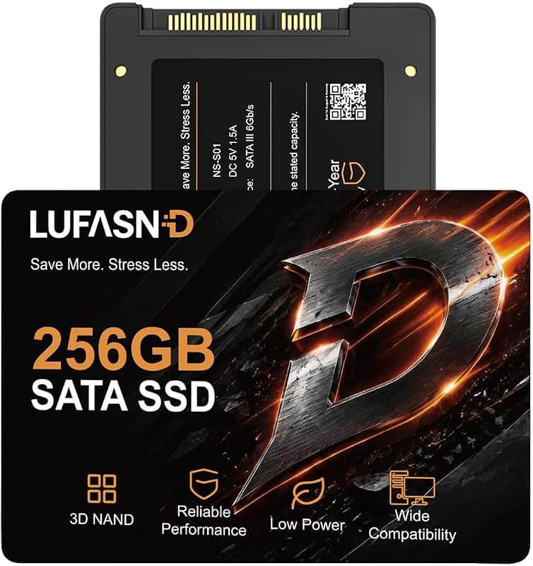 Internal 256GB SATA SSD, 2.5 Inch SSD SATA III 6Gb/s, Solid State Drive, Up to 520MB/s Re…