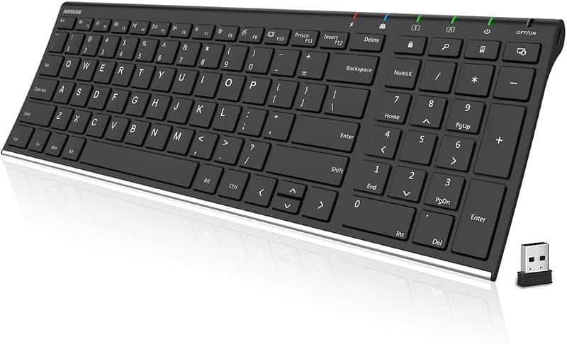 Arteck USB Wireless Keyboard Stainless Steel Ultra Slim Keyboard with Numeric Keypad for…