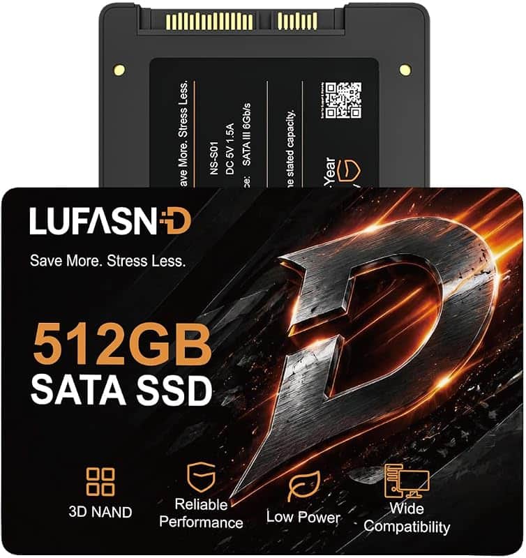 Internal 512GB SATA SSD, 2.5 Inch SSD SATA III 6Gb/s, Solid State Drive, Up to 520MB/s Re…