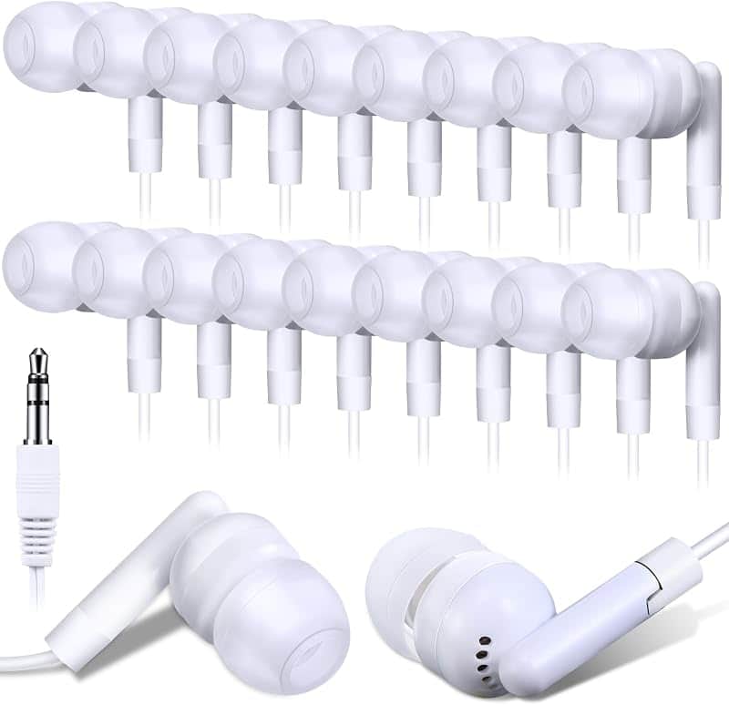 Kanayu 200 Pack Wired Earbuds Bulk for Classroom, 3.5MM No Mic,White | Student Headphones…