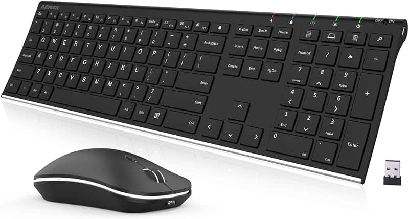 Arteck 2.4G Wireless Keyboard and Mouse Combo Stainless Steel Ultra Slim Full Size Keyboa…
