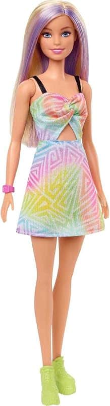 Fashionistas Doll #190 with Purple-Streaked Blonde Hair, Romper Dress, Yellow Wedge Sneak…
