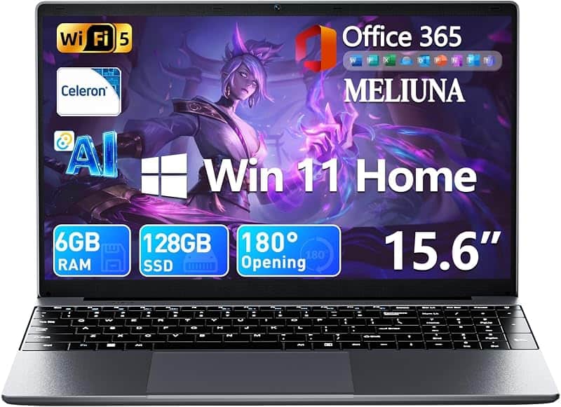15.6'' AI Laptop with Office 365, 6GB RAM 128GB SSD | Win 11 Home Laptops Computer, IPS F…