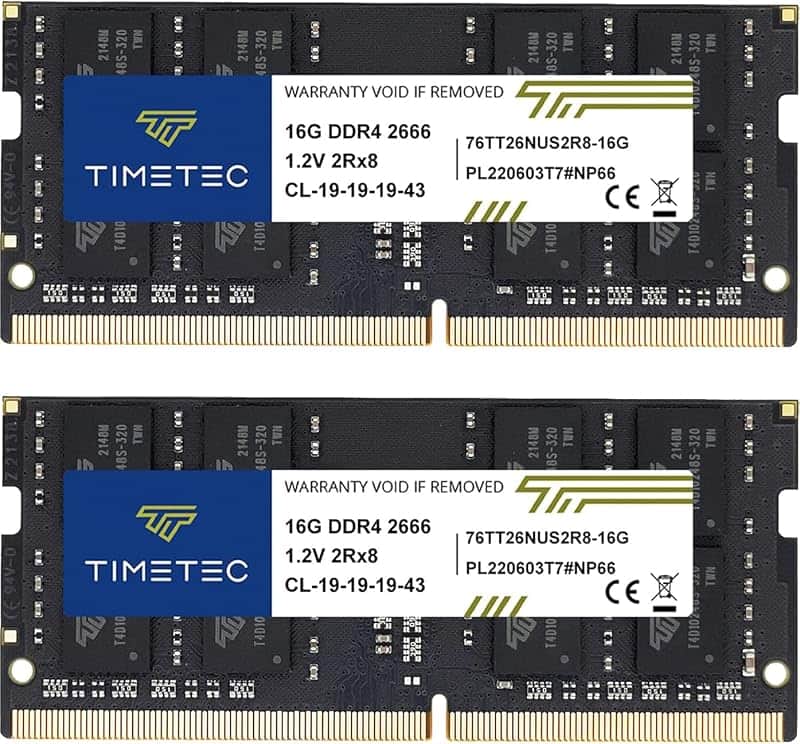 Timetec 32GB KIT (2x16GB) DDR4 2666MHz (PC4-2666V) PC4-21300 SODIMM Laptop RAM – 260-Pin…