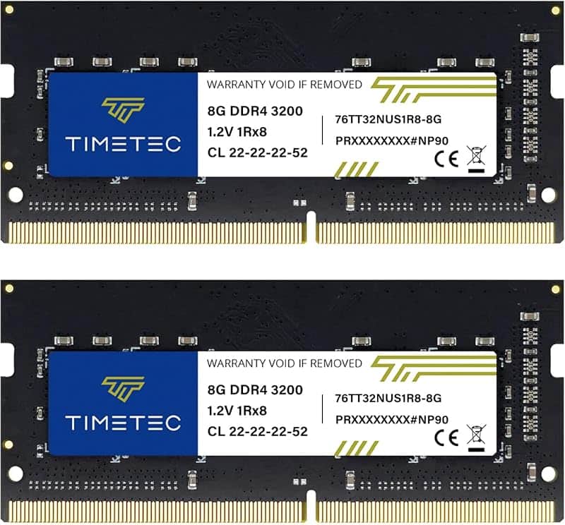 Timetec 16GB KIT (2x8GB) DDR4 3200MHz (PC4-3200AA) PC4-25600 SODIMM Laptop RAM – 260-Pin…