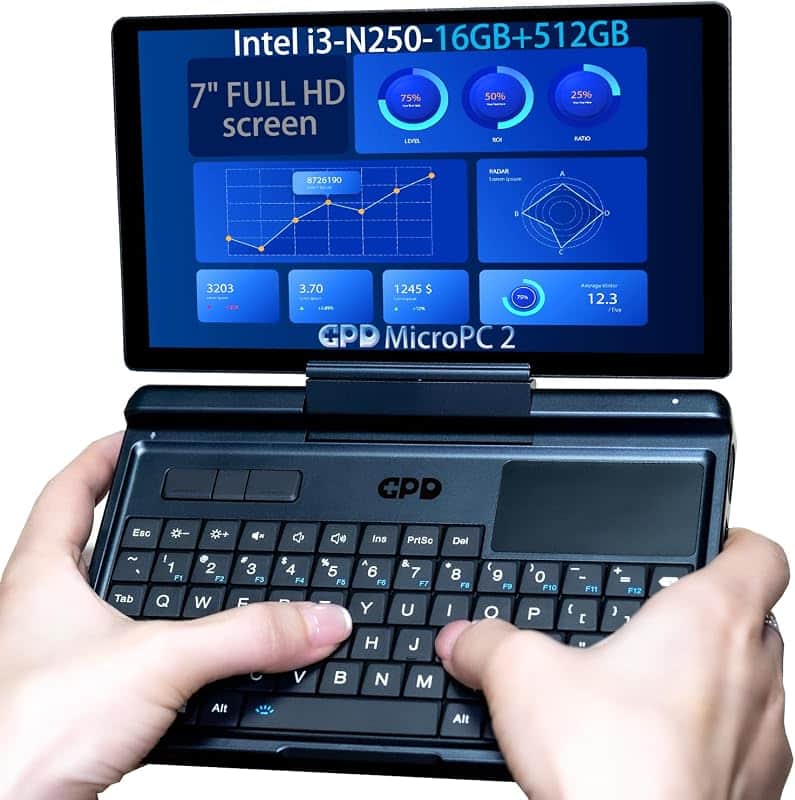 GPD MicroPC 2 [ I3-N250-16GB+512GB ] 7" 1080P Display Portable Mini Laptop Tablet PC Comp…