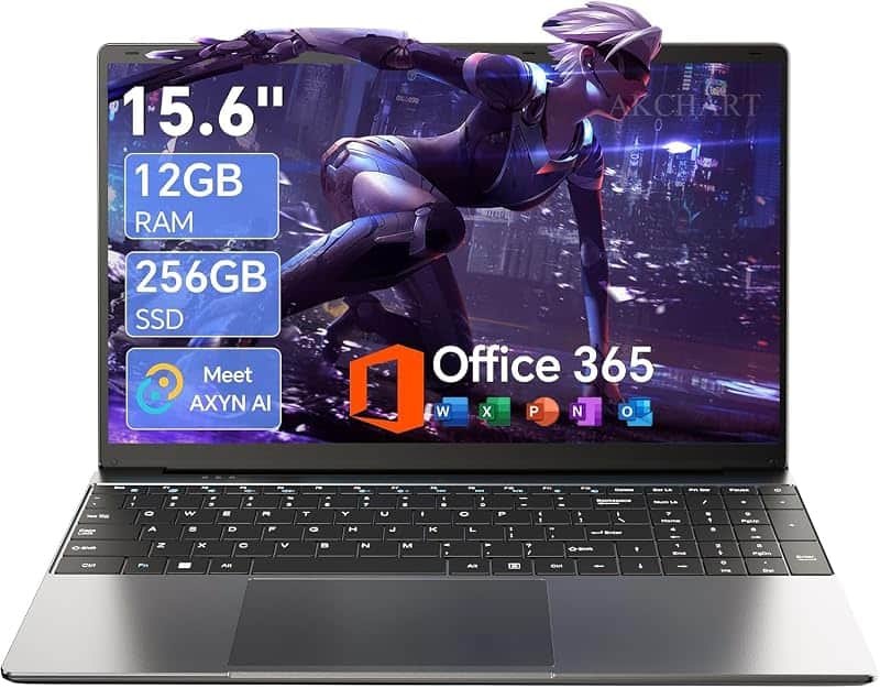 15.6'' AI Laptop with Office 365 12GB RAM 256GB SSD Win 11 Laptops | 7000mAh Battery, IPS…