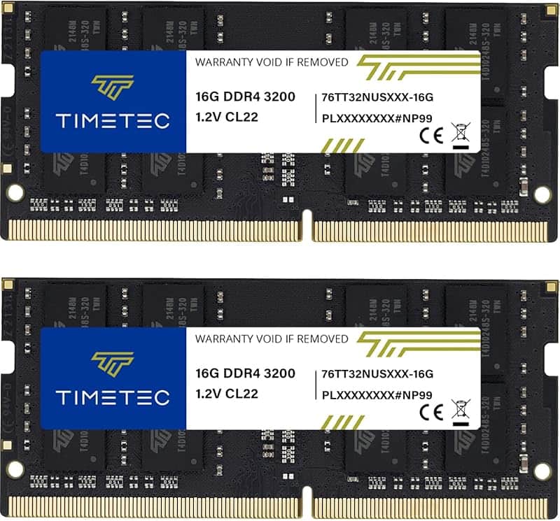 Timetec 32GB KIT (2x16GB) DDR4 3200MHz (PC4-3200AA) PC4-25600 SODIMM Laptop RAM – 260-Pin…