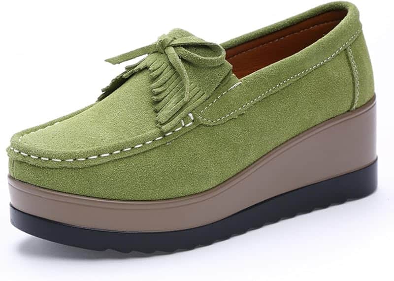 Women's Tassel Suede Wedge-Shaped Lefu Shoes Fashion Thick Sole Wedge Shaped Sneakers wit…