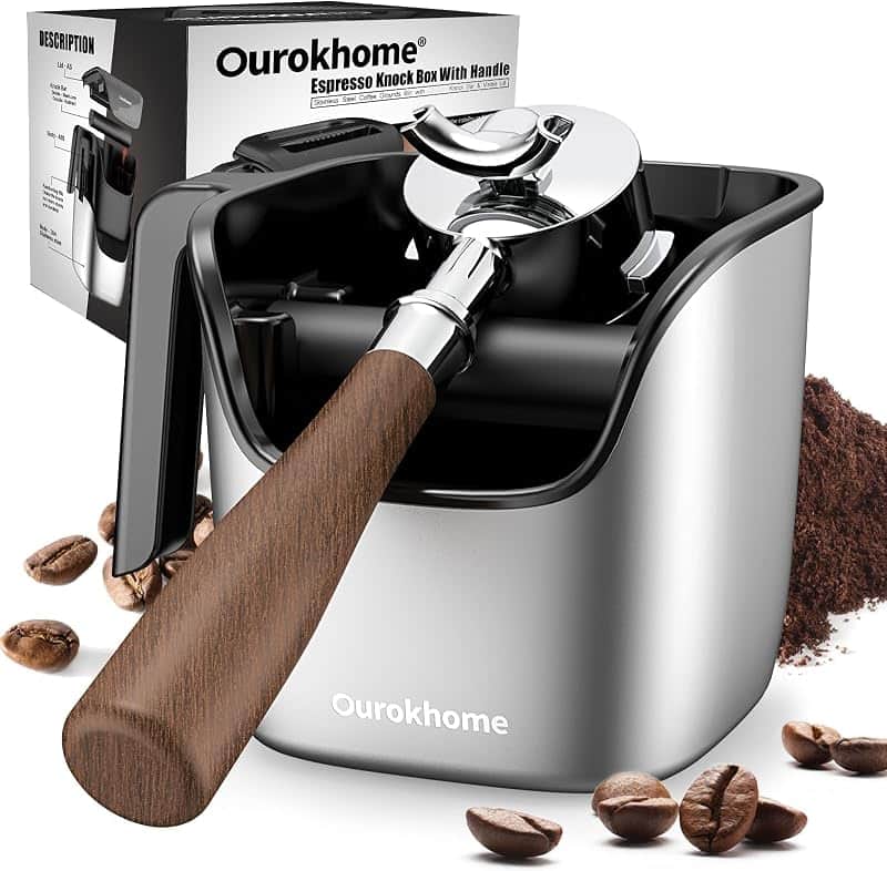 Ourokhome Espresso Knock Box with Lid, Compact Coffee Grounds Container for Home Coffee B…