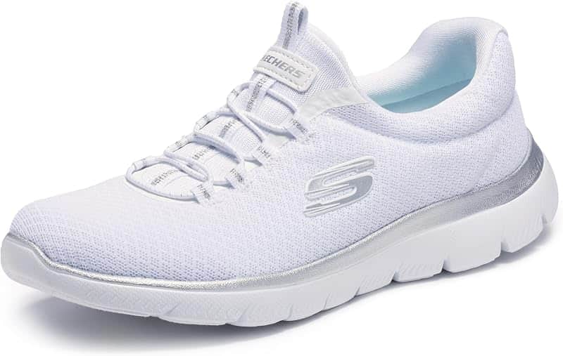 womens Summits Sneaker, White/Silver, 8.5 Wide US