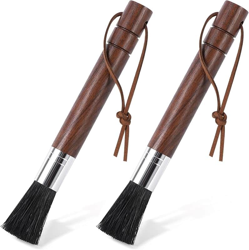 2-Pack Coffee Grinder Cleaning Brush with Natural Walnut Wood Handle and Black Boar Brist…