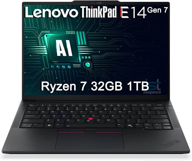 ThinkPad E14 Gen 7 Laptop, AMD Ryzen 7 250, 32GB DDR5 RAM, 1TB SSD
