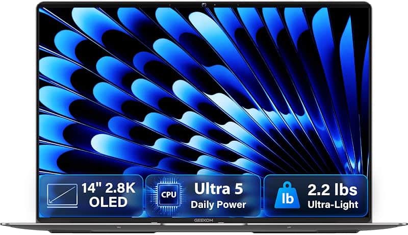 GEEKOM GeekBook X14 Pro Laptop, 2.2 lb Ultra Thin 14" 2.8K OLED Notebook | Ultra 5, 16GB…