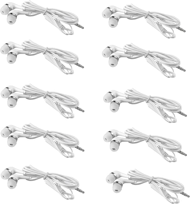 10-Pack Corded Earbuds with Microphone Headset/Headphones Bass Wired White Silicone Pad f…