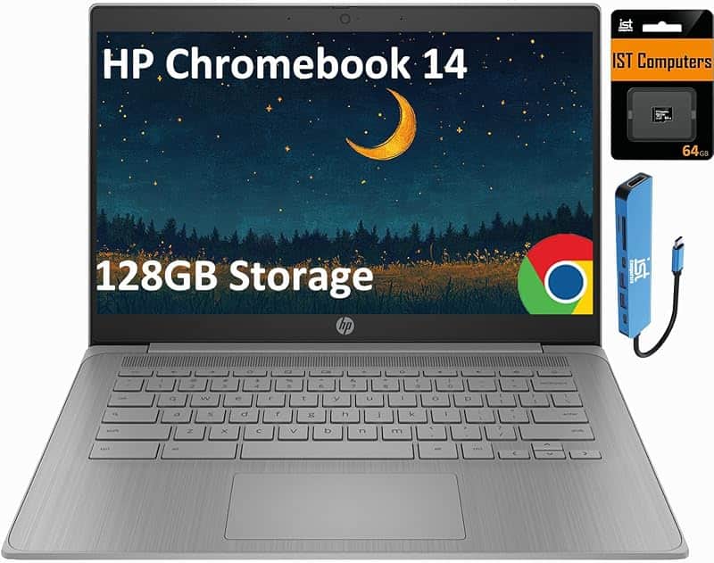Chromebook 14 Laptop, Intel 4-Core Celeron N4120, 4GB RAM, 128GB Storage