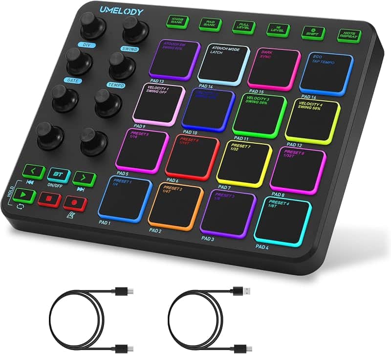 JP-1 MIDI Pad Controller with Wireless Connection, 16 RGB Beat Pads for Music Production,…