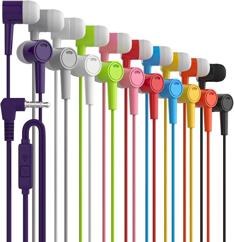 Maeline Bulk Earbuds 100 Pack in-Ear Stereo Headphones for School Classroom, Library, Tra…