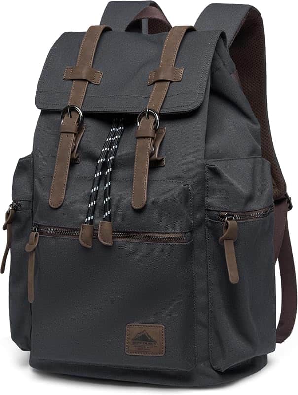 Canvas Backpack for Men Fits 13”-17.3” Laptop, Durable Vintage backpack Leather Trim for…