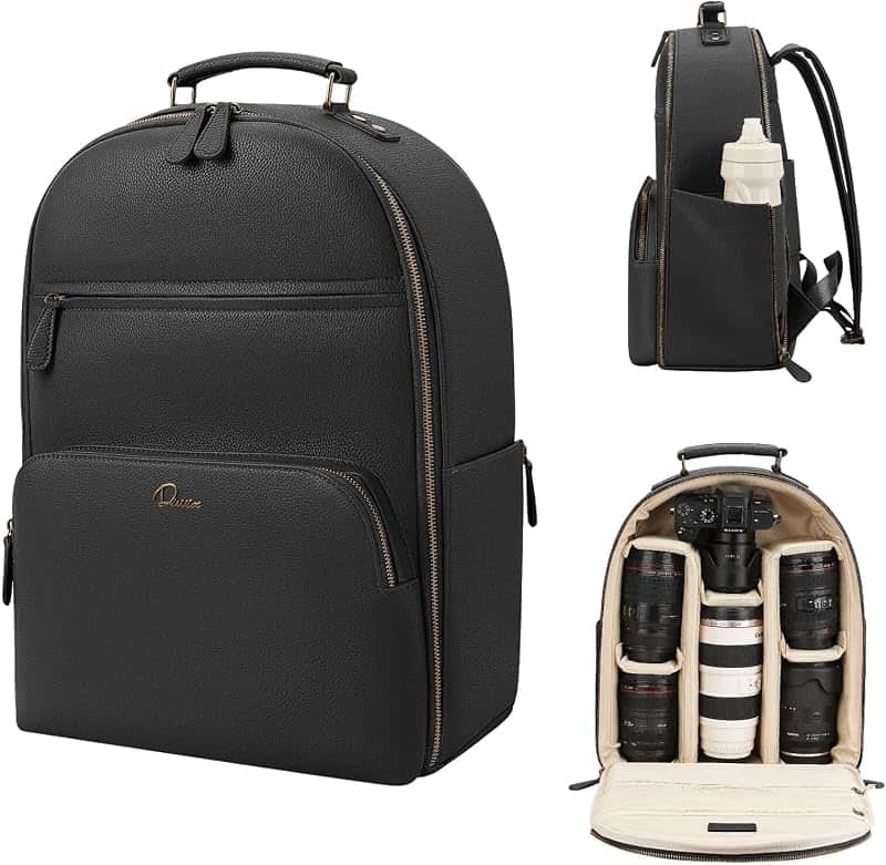 Camera Backpack Classic PU Leather for DSLR, Professional Camera Bag for Photographers wi…