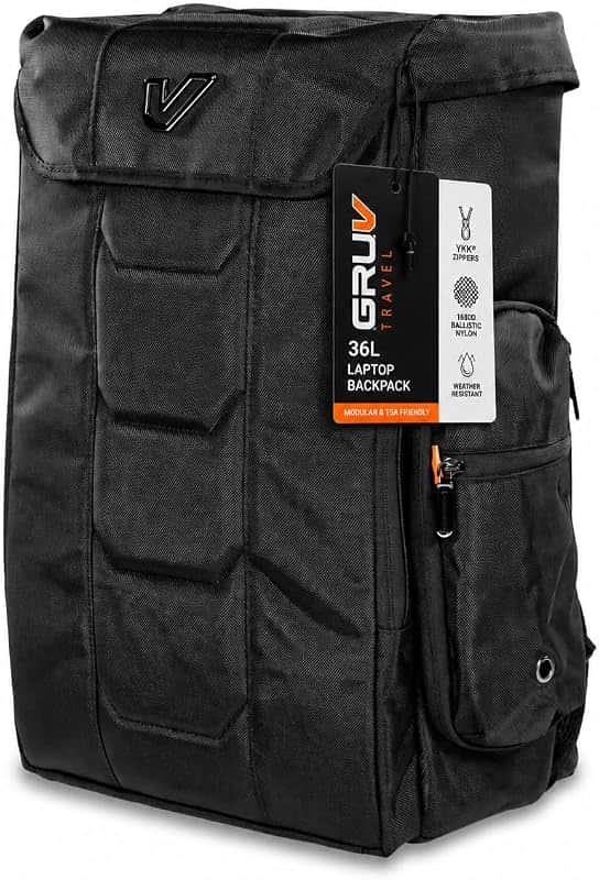 Gruv Gear Travel Laptop Backpack, 36L Black Tech Backpack with Modular Storage Shelves, D…